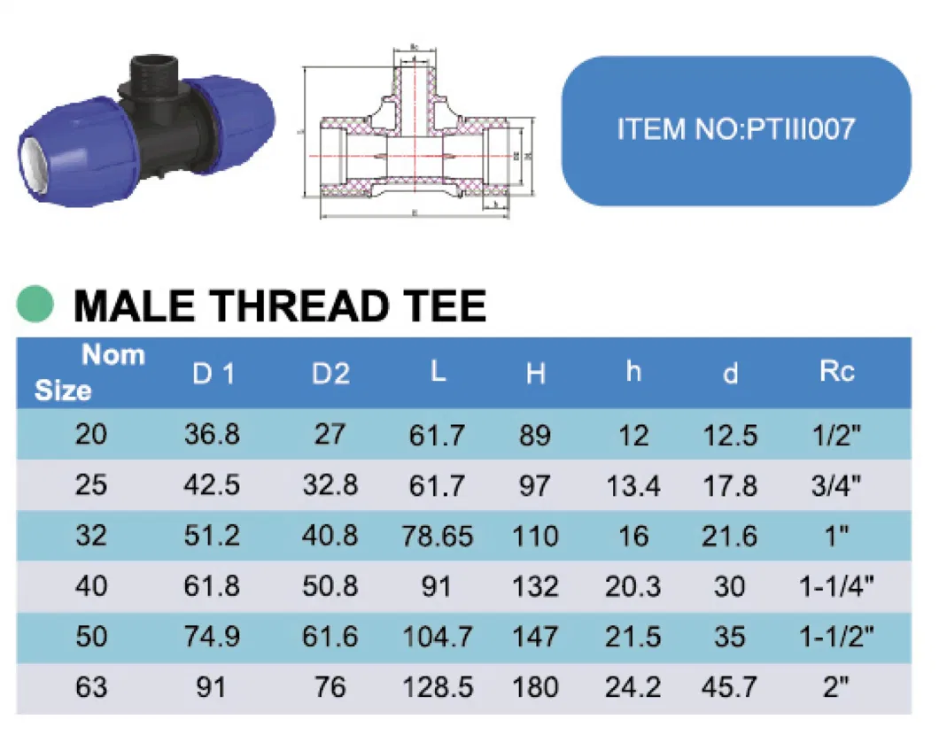 Era III PP Compression/Irrigation Fitting Male Thread Tee with Wras Certificated